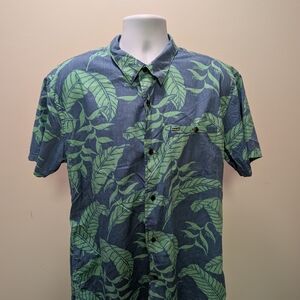 Tommy Bahama Navy Shirt with Green Leaf Print